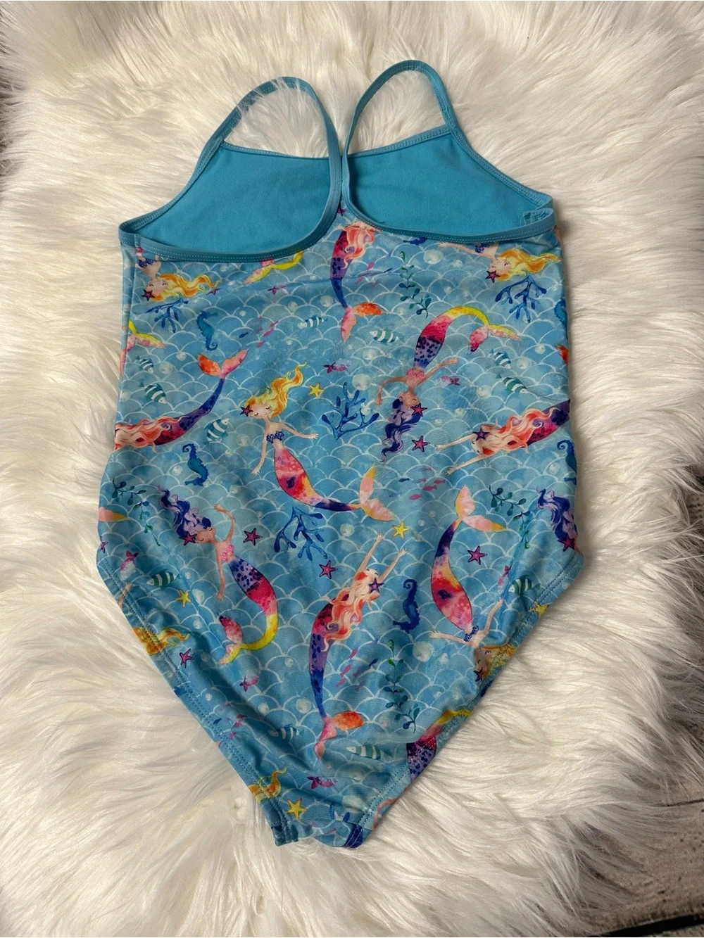 wonder nation Blue Mermaid Print Girls' One-Piece Swimsuit Size L (10/12)